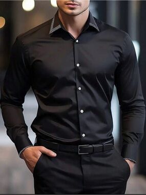 Black Satin Button-Up Shirt
